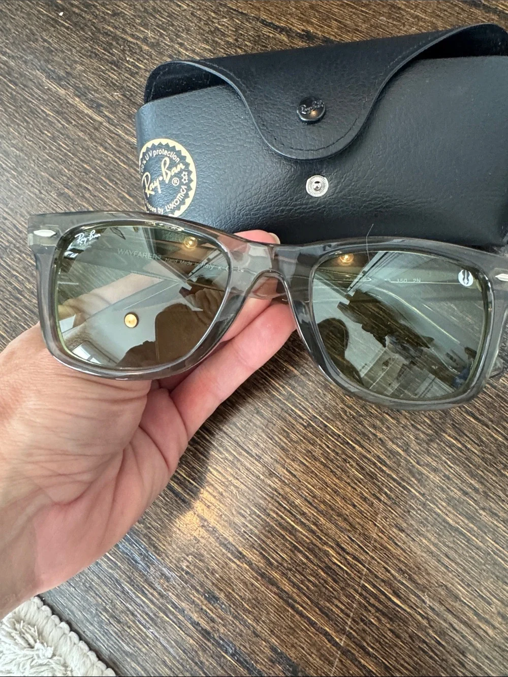Ray-Ban Classic Wayfarer Sunglasses - Transparent Gray Frame, Green Lenses